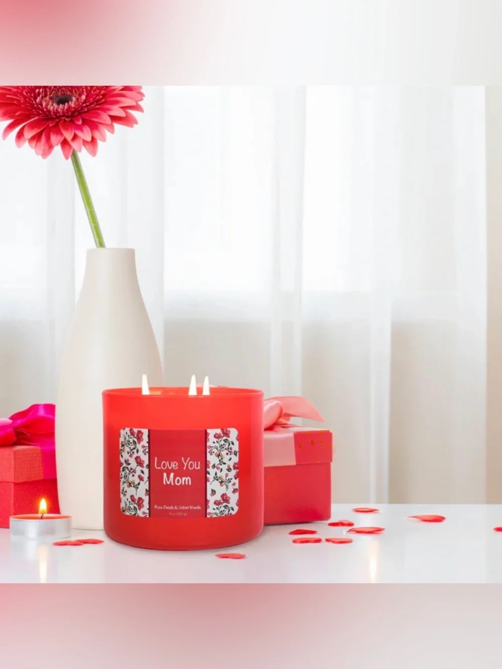 Love You Mom Rose Petals & Velvet Woods Scented Candle - 3 Wick, 14oz